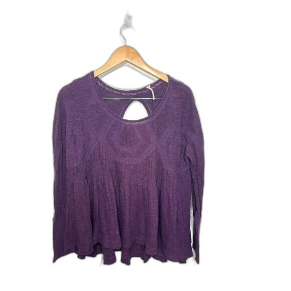 Free people african violet peasant blouse size medium purple lace keyhole back - Picture 1 of 5